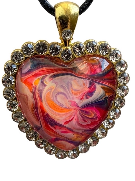 Hand Crafted Jewelry - Hand Crafted Fluid Art Necklace Pink Swirl Heart Pendant by Svetlana Yeung